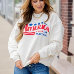 America The Beautiful Ribbed Graphic Crewneck