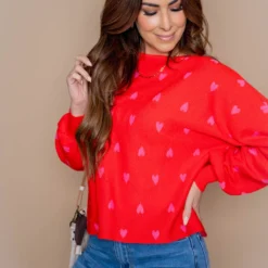 Hearts Balloon Sleeve Sweater -Women's Clothing Store untitled 2014