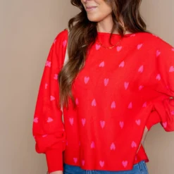 Hearts Balloon Sleeve Sweater -Women's Clothing Store untitled 2015