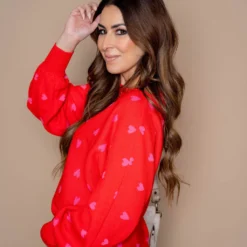 Hearts Balloon Sleeve Sweater -Women's Clothing Store untitled 2021
