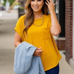 Pocket Accented Cuffed Sleeve Tee 21 Pocket Accented Cuffed Sleeve Tee -Women's Clothing Store untitled 2039