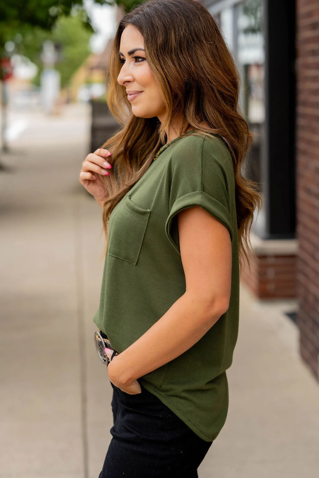 Pocket Accented Cuffed Sleeve Tee 11 Pocket Accented Cuffed Sleeve Tee - Image 11