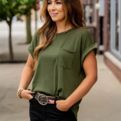 Pocket Accented Cuffed Sleeve Tee 30 Pocket Accented Cuffed Sleeve Tee -Women's Clothing Store untitled 2096