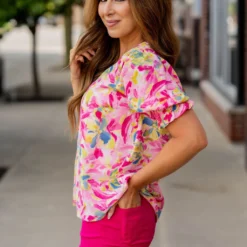 Brush Stroke Puff Sleeve Blouse -Women's Clothing Store untitled 2175