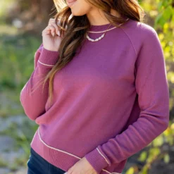 Piped Trim Sweater -Women's Clothing Store untitled 2188 808c5492 c339 42e7 bb53 e5e47306e1c0