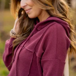 Woven Textured Mid Seam Hoodie -Women's Clothing Store untitled 2196 ef702680 f1b8 4023 89a7 630cf0e540a5