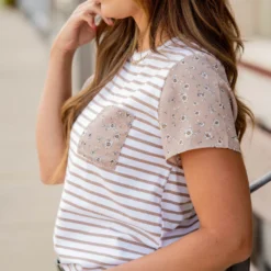 Scattered Daisies Accented Striped Tee -Women's Clothing Store untitled 2207 075ba113 243c 4c0c a17f 59c18cbaf5cd