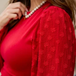 Dotted Sleeve Solid Body Blouse -Women's Clothing Store untitled 2217