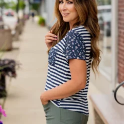 Scattered Daisies Accented Striped Tee -Women's Clothing Store untitled 2286 528052a9 b8b3 4140 b8c2 88fcb847efeb