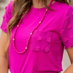 Textured Dot Accented Pocket Tee -Women's Clothing Store untitled 2305