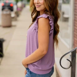 Stitched Dots Ruffle Trim Tank -Women's Clothing Store untitled 2322