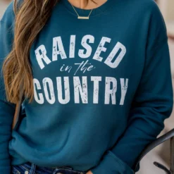 Raised In The Country Cursive Graphic Crewneck -Women's Clothing Store untitled 2354 326952