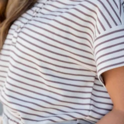 Striped Tri Button Relaxed Tee -Women's Clothing Store untitled 2378