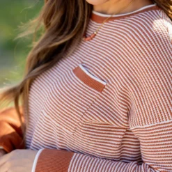 Textured Stripes Pocket Sweater -Women's Clothing Store untitled 2392 b3aee467 93d7 4c26 8e19 b752df3292c4