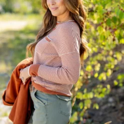 Textured Stripes Pocket Sweater -Women's Clothing Store untitled 2394