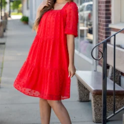Textured Dot Tiered Half Sleeve Dress -Women's Clothing Store untitled 2426