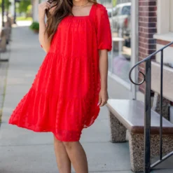 Textured Dot Tiered Half Sleeve Dress -Women's Clothing Store untitled 2428