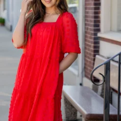 Textured Dot Tiered Half Sleeve Dress -Women's Clothing Store untitled 2430 8a568bea 552c 497f b61e 61afca738346