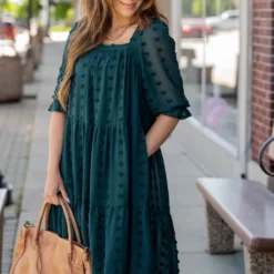 Textured Dot Tiered Half Sleeve Dress -Women's Clothing Store untitled 2491