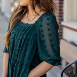 Textured Dot Tiered Half Sleeve Dress -Women's Clothing Store untitled 2495