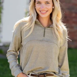 Corded Quarter Zip Pullover Sweatshirt -Women's Clothing Store untitled 2497