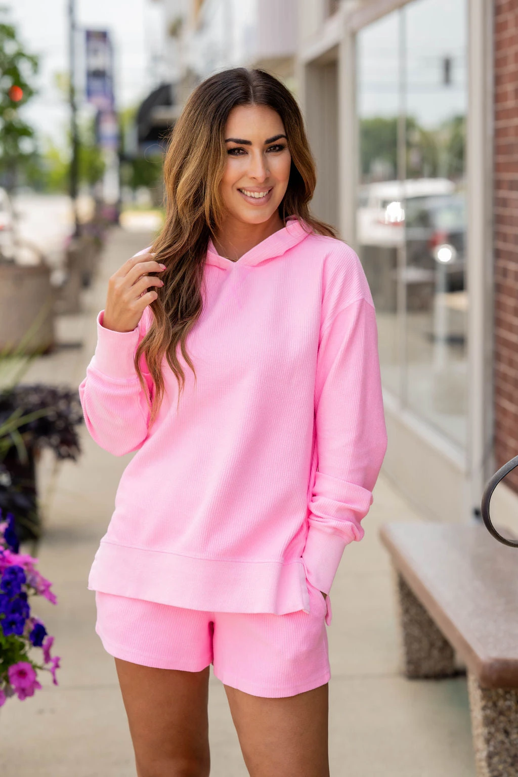 Ribbed Side Slit Hooded Sweatshirt 1 Ribbed Side Slit Hooded Sweatshirt