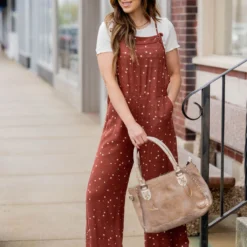 Spotted Tie Strap Jumpsuit -Women's Clothing Store untitled 2519