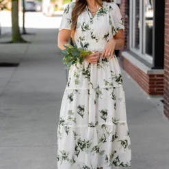 Painted Floral Tiered Maxi Dress -Women's Clothing Store untitled 2573