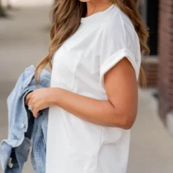 Pocket Accented Cuffed Sleeve Tee 19 Pocket Accented Cuffed Sleeve Tee -Women's Clothing Store untitled 2580