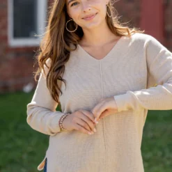 Waffled Mid Seam V Sweater -Women's Clothing Store untitled 2608 120cb4b5 9ca7 44af b4b8 663896d88508