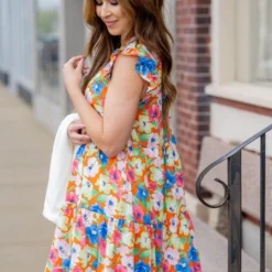 Sketched Floral Flutter Trim Tank Dress -Women's Clothing Store untitled 2618