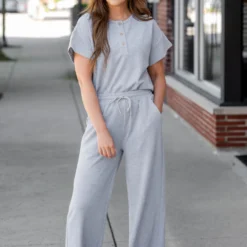 Textured Tri Button Relaxed Tee -Women's Clothing Store untitled 2622