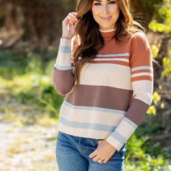 Muted Stripes Mock Neck Sweater -Women's Clothing Store untitled 2651 518837fb 4d5d 4c2b 9c79 115a2b103f90