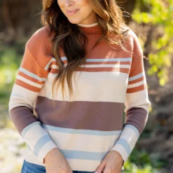Muted Stripes Mock Neck Sweater