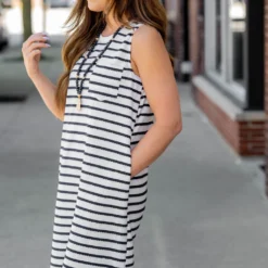 Scalloped Stripes Side Slit Maxi Dress -Women's Clothing Store untitled 2659