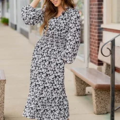 Azalea Ruffle Bottom Midi Dress -Women's Clothing Store untitled 2711