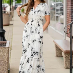Painted Floral Tiered Maxi Dress -Women's Clothing Store untitled 2736