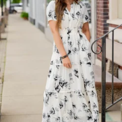 Painted Floral Tiered Maxi Dress