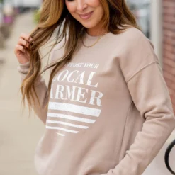 Support Your Local Farmer Underlined Graphic Crewneck -Women's Clothing Store untitled 2743