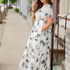 Painted Floral Tiered Maxi Dress -Women's Clothing Store untitled 2749