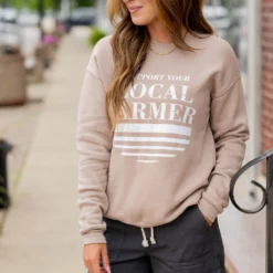 Support Your Local Farmer Underlined Graphic Crewneck -Women's Clothing Store untitled 2750
