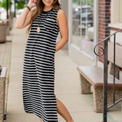 Scalloped Stripes Side Slit Maxi Dress -Women's Clothing Store untitled 2762 928a96a9 dd62 4208 a071 d1bc20e1273e