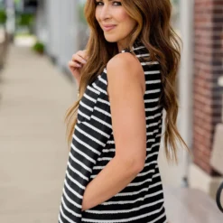 Scalloped Stripes Side Slit Maxi Dress -Women's Clothing Store untitled 2769