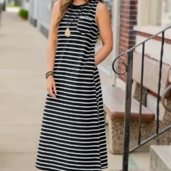 Scalloped Stripes Side Slit Maxi Dress -Women's Clothing Store untitled 2771