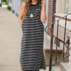 Scalloped Stripes Side Slit Maxi Dress -Women's Clothing Store untitled 2772