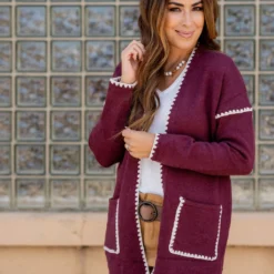 Scalloped Stitched Trim Cardigan