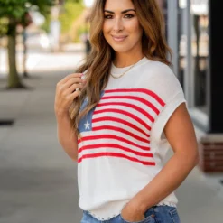 Distressed American Flag Short Sleeve Sweater -Women's Clothing Store untitled 2787 63972f8b 910c 4979 94ef ef30196efd5e