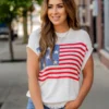 Distressed American Flag Short Sleeve Sweater