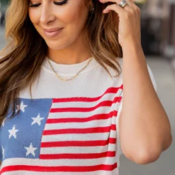 Distressed American Flag Short Sleeve Sweater -Women's Clothing Store untitled 2804 3b5cb279 43fd 4e0b a415 63cab27c79b2