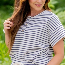 Striped Tri Button Relaxed Tee -Women's Clothing Store untitled 2824 0cca7ba7 2bc9 4f48 b0f1 02c43c7227c7